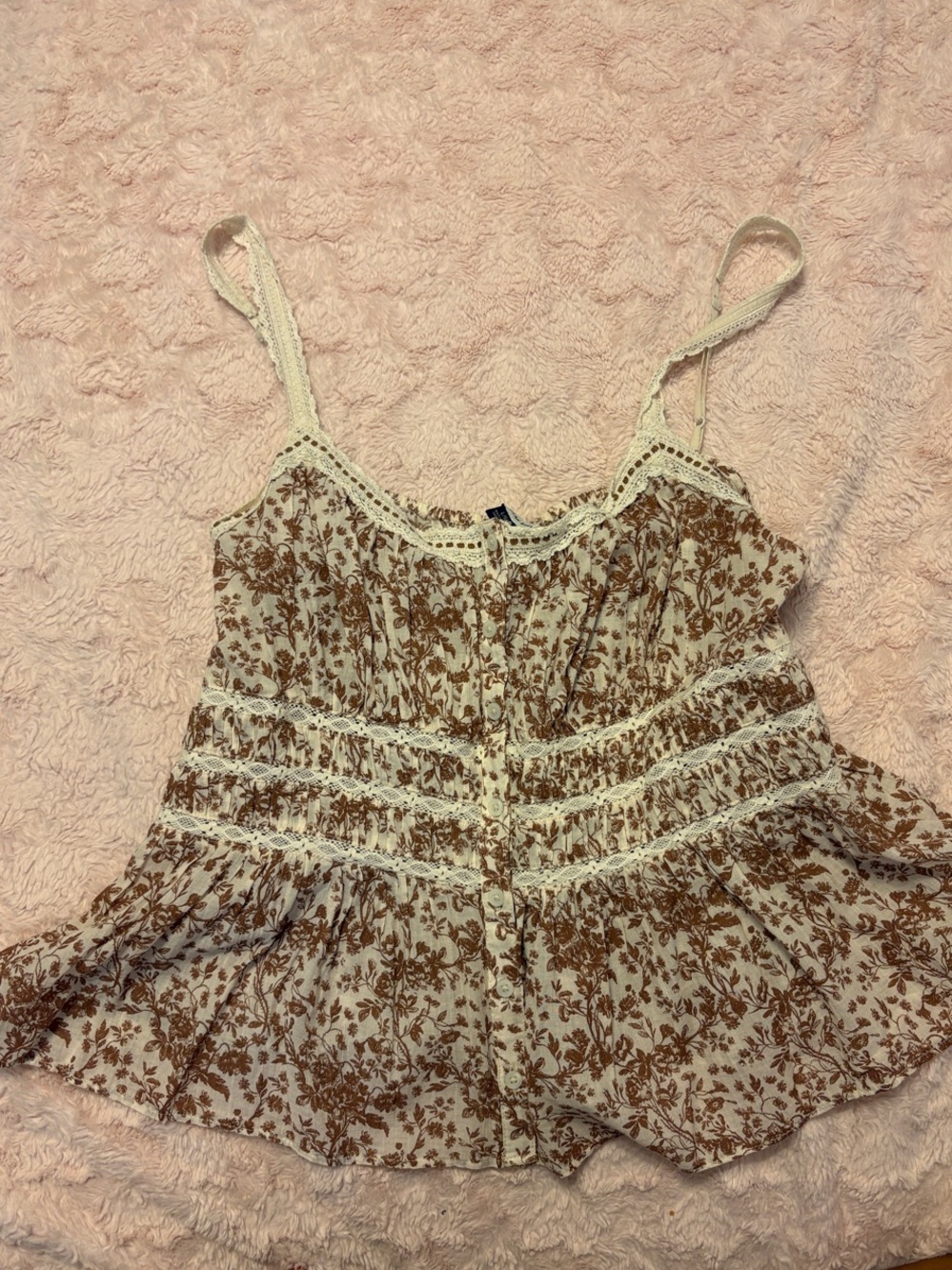 American Eagle Outfitters Cream Camisole with Brown Floral Print